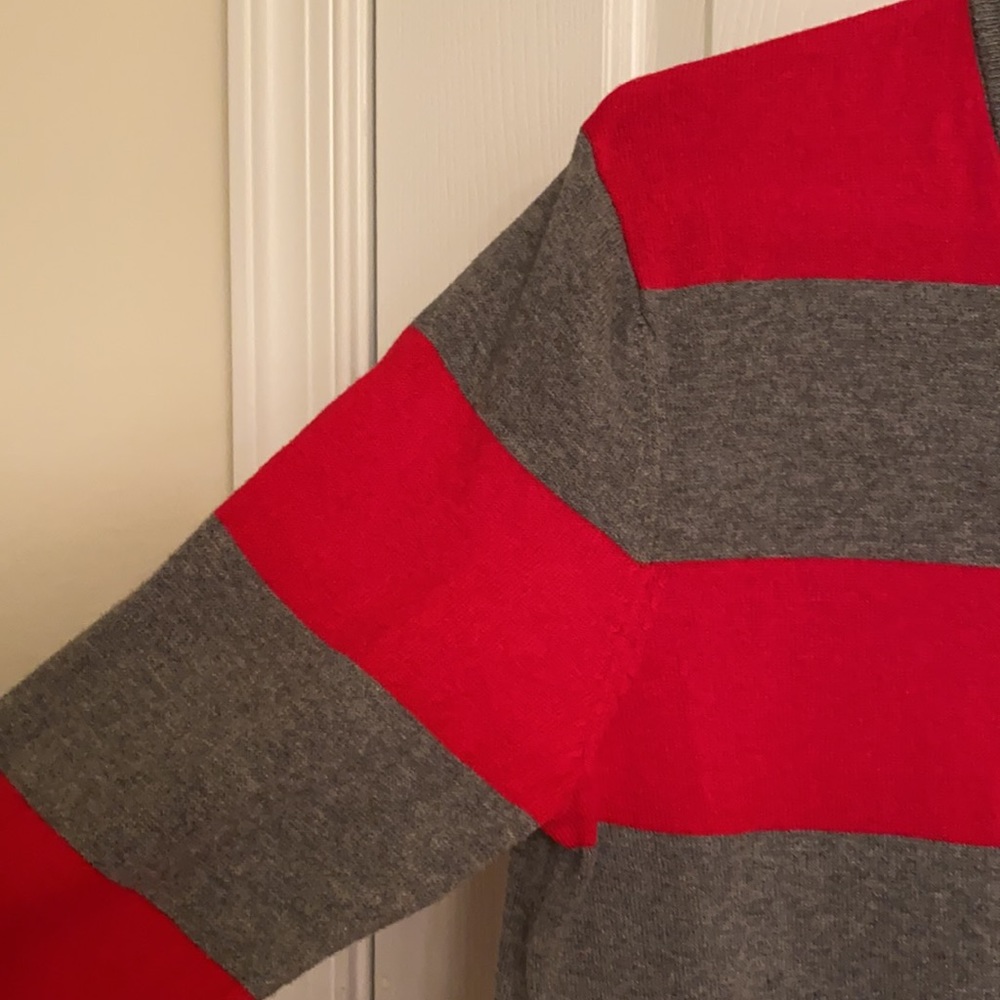 Old Navy Red Gray Stripe V-neck Lightweight Long Sleeve Cotton Sweater Small - Picture 4 of 10